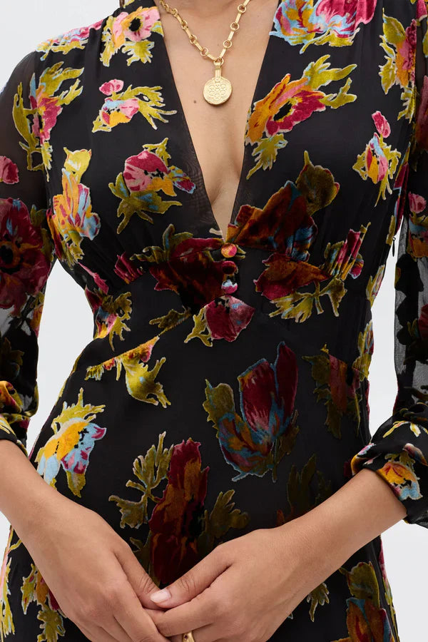 RIXO Emory Dress in Countryside Devore BlacK
