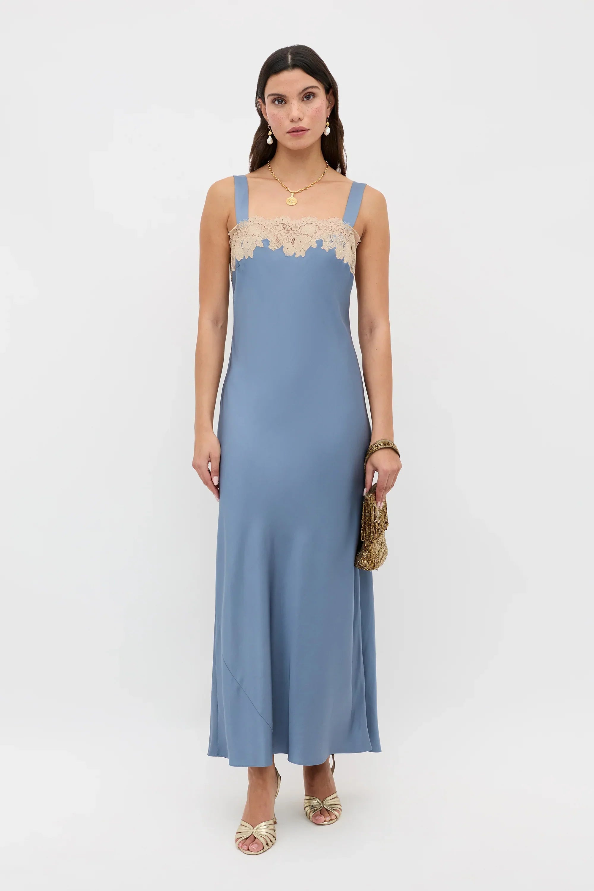 RIXO Rosamarie Dress in Stone Blue