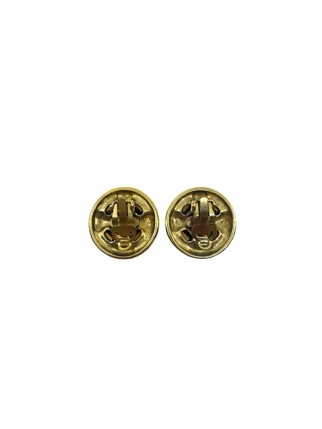CHANEL Gold Round Rhinestone Clip Earrings