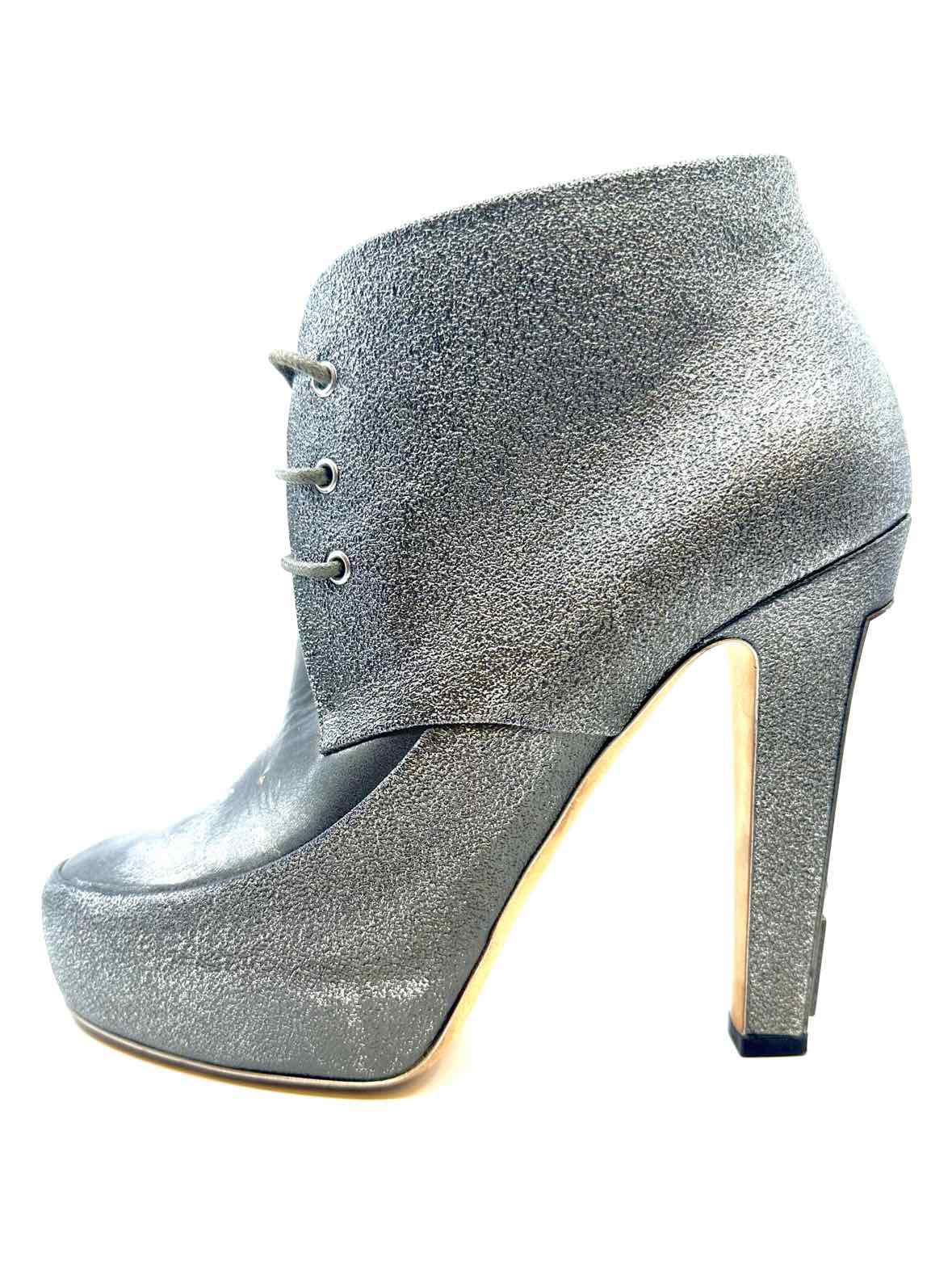 CHANEL Size 9 Gunmetal Leather Metallic Solid Ankle Boot