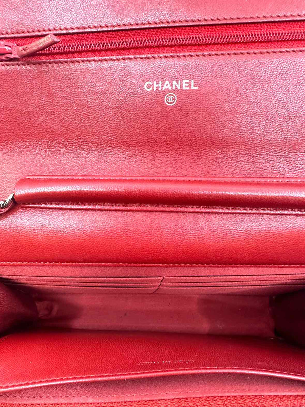 CHANEL Red Leather Embossed Handbag