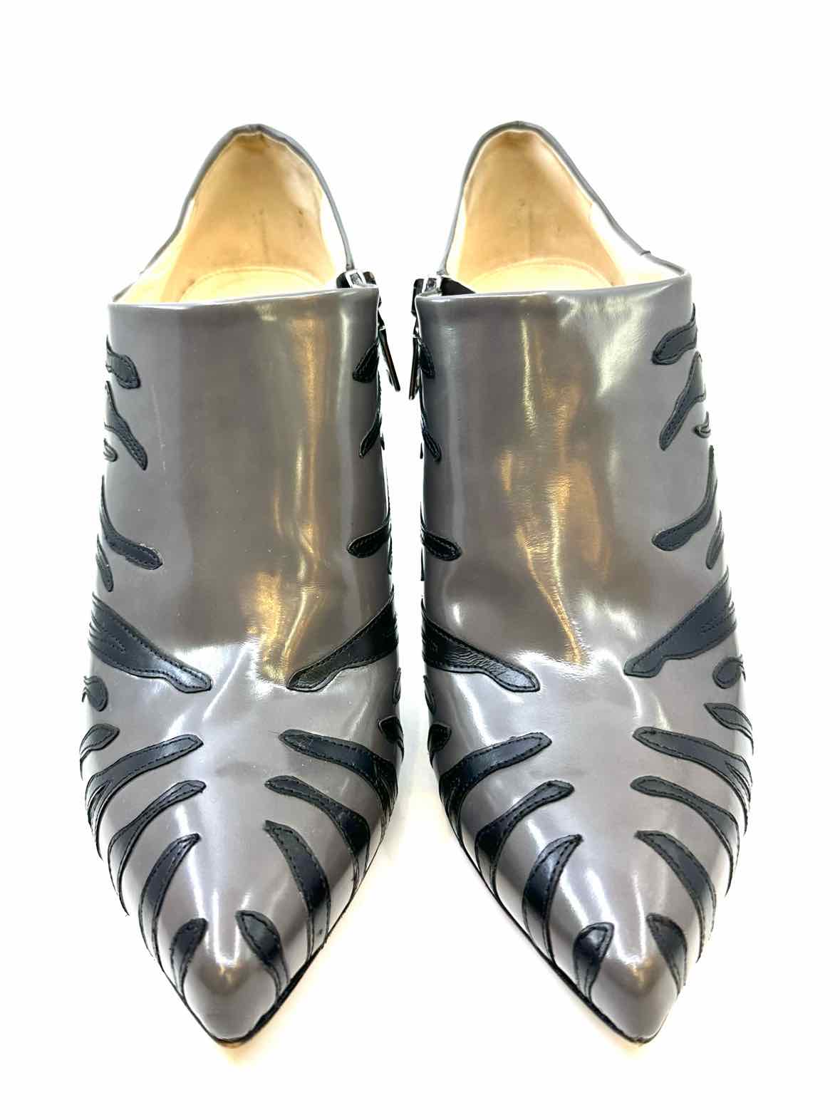 PRADA Size 10.5 Grey Leather Zebra Ankle Boot