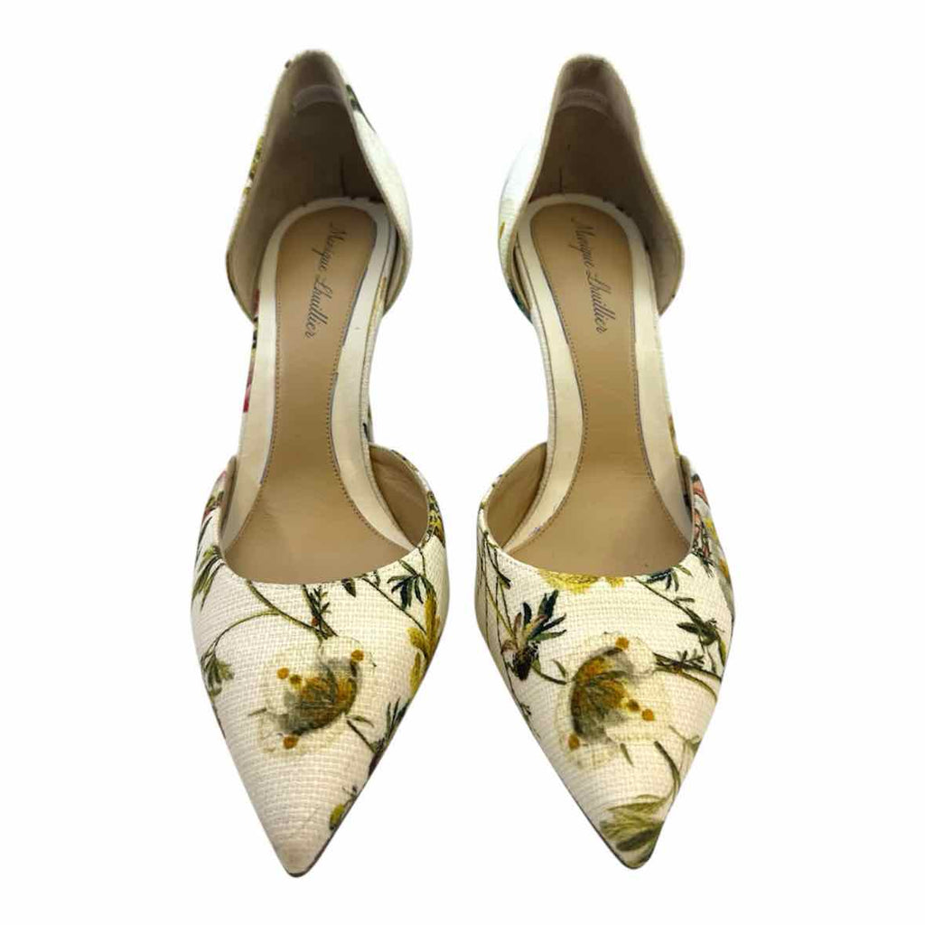 MONIQUE LHUILLIER Shannon Size 9.5 White Canvas Floral Pumps
