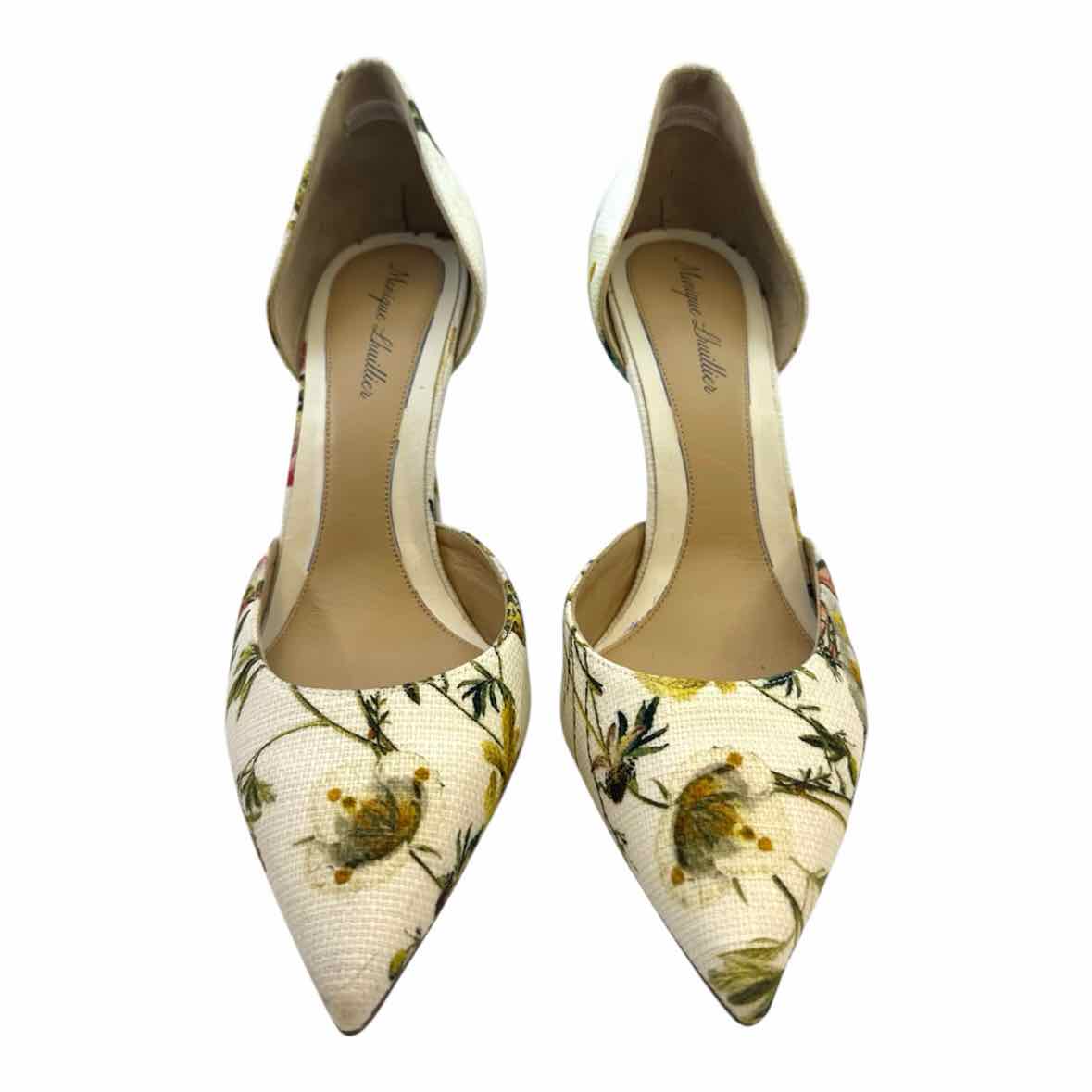 MONIQUE LHUILLIER Shannon Size 9.5 White Canvas Floral Pumps