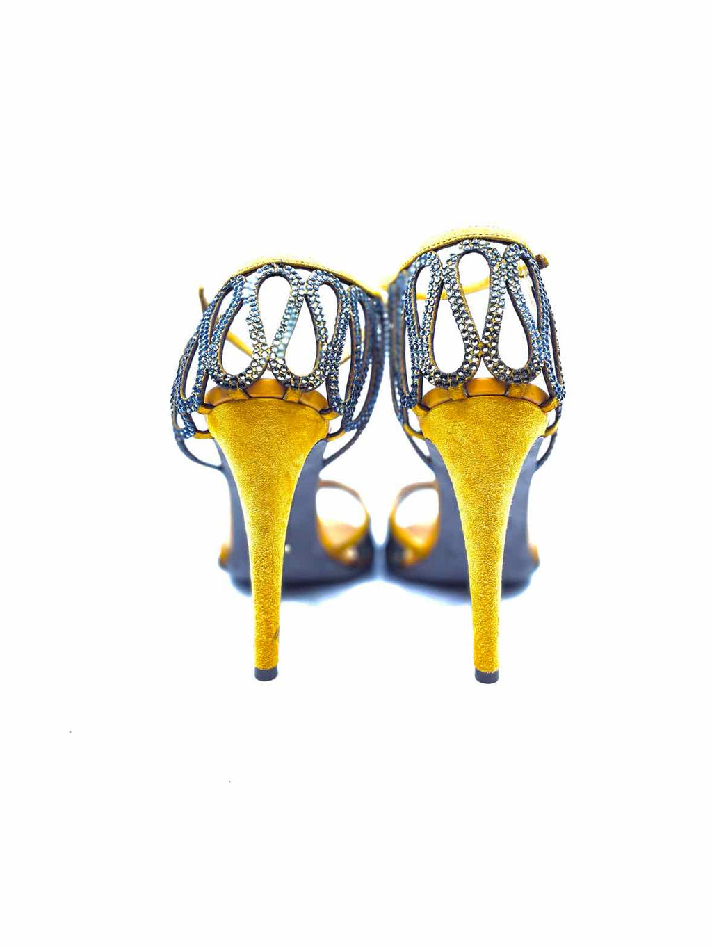 SERGIO ROSSI Size 10 Mustard Suede Crystal Zig Zag Sandals