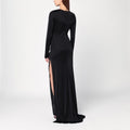 Long black dress with brooch detail