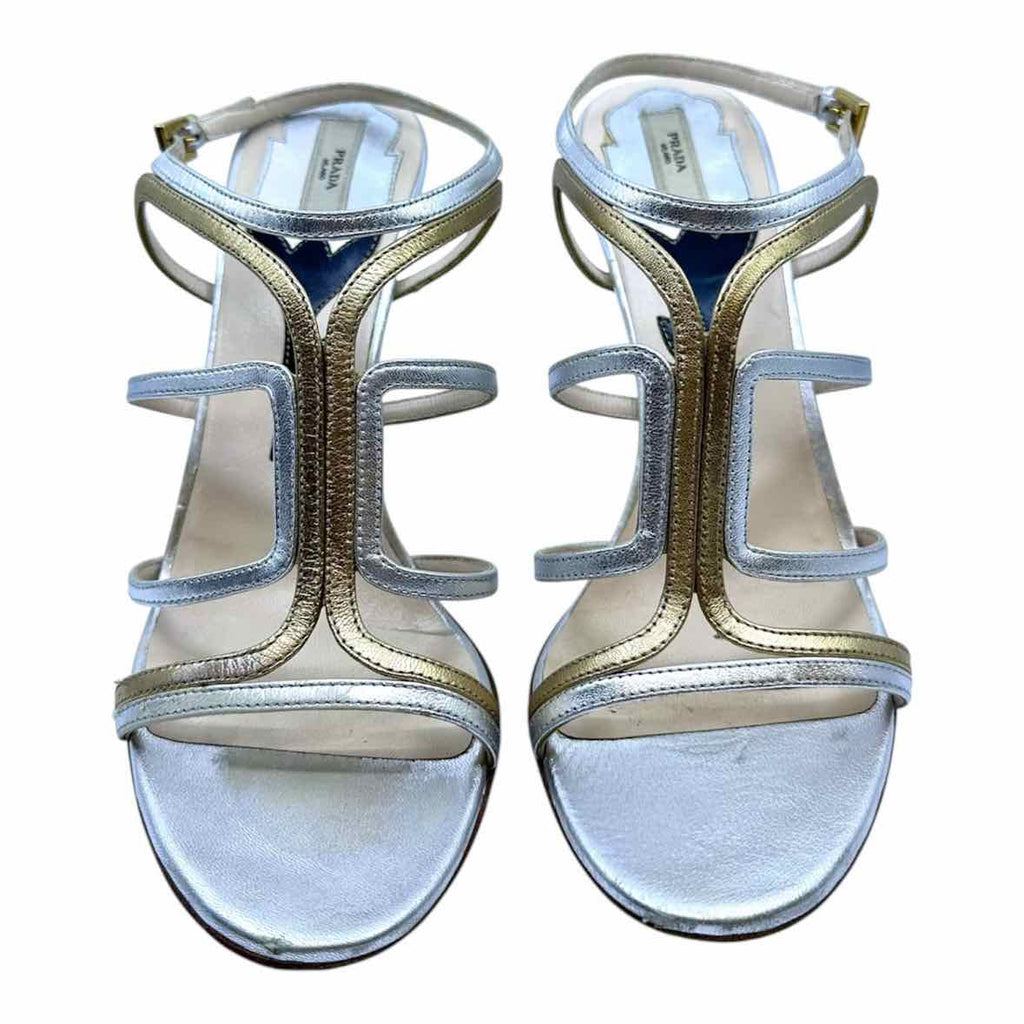 PRADA Size 8.5 Gold Silver Leather Sandals