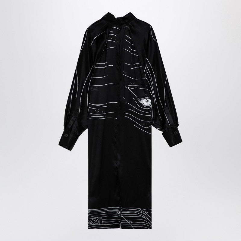 Black Silk Satin Midi Dress