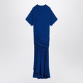 Long blue dress with draping