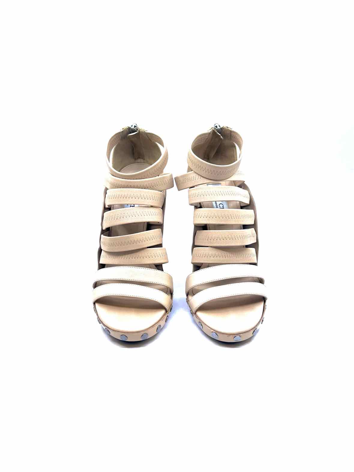 JIMMY CHOO Size 9.5 Beige Leather Solid Sandals