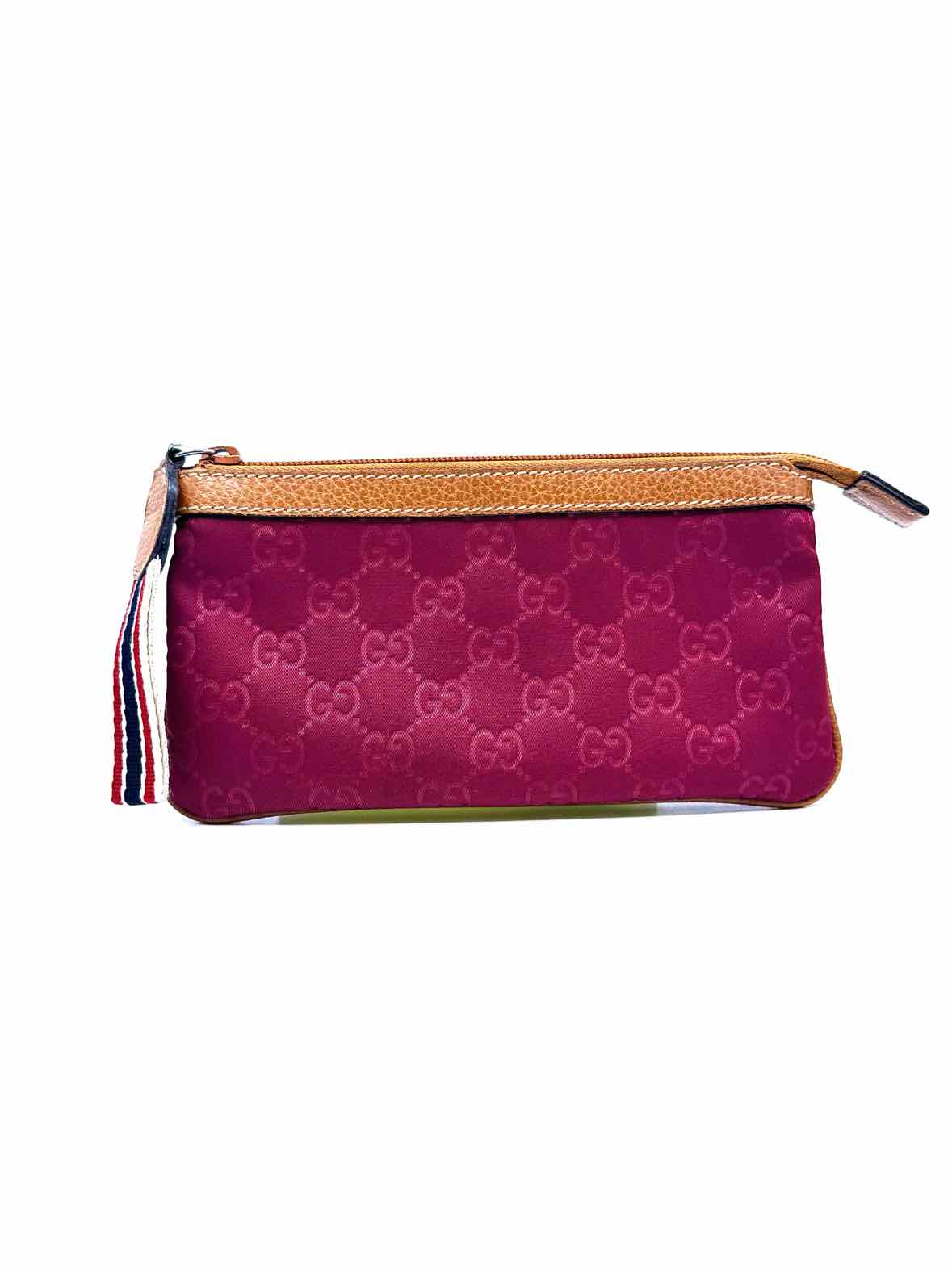 GUCCI Maroon Nylon Monogram Wristlet