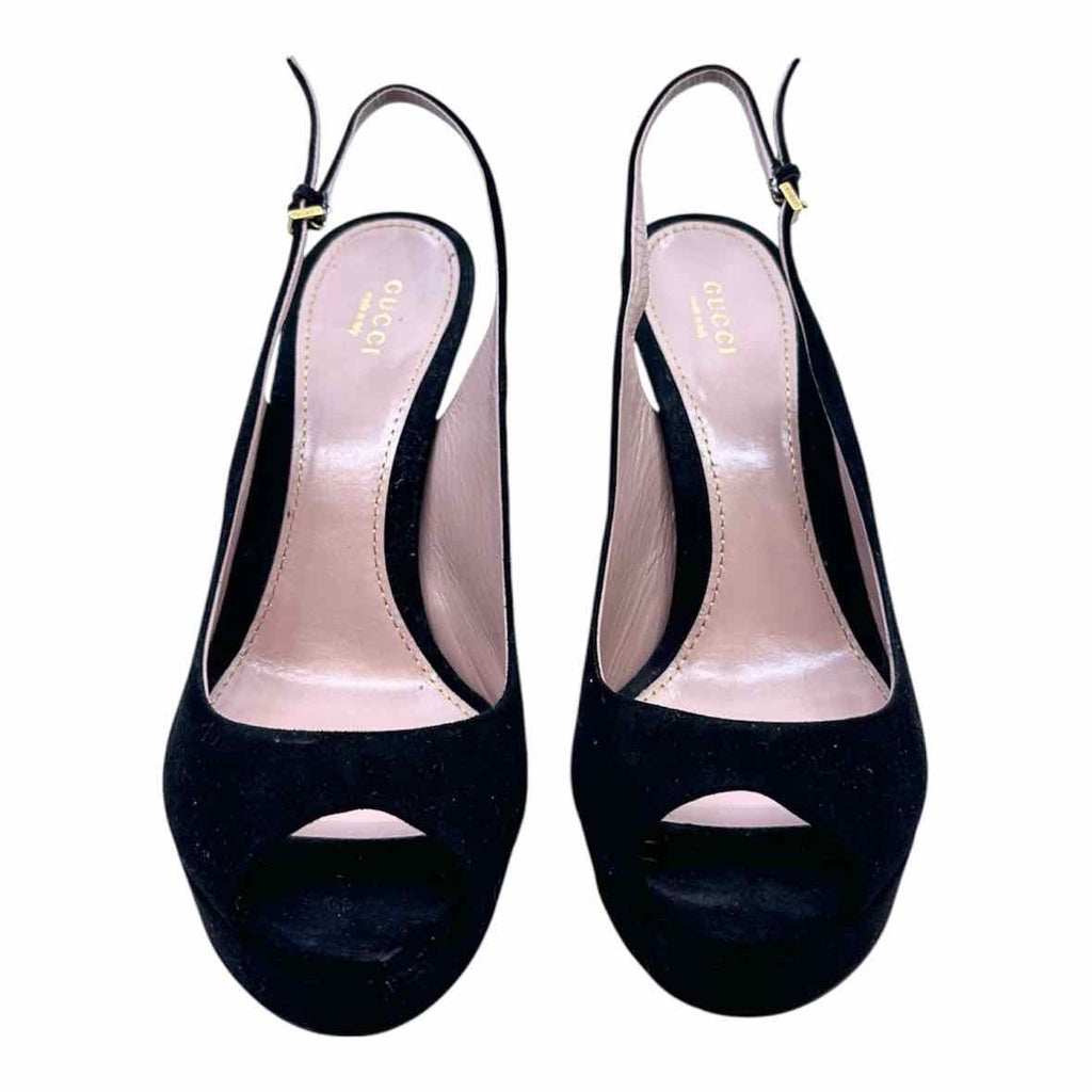 GUCCI Size 9 Black Suede Solid Sling back