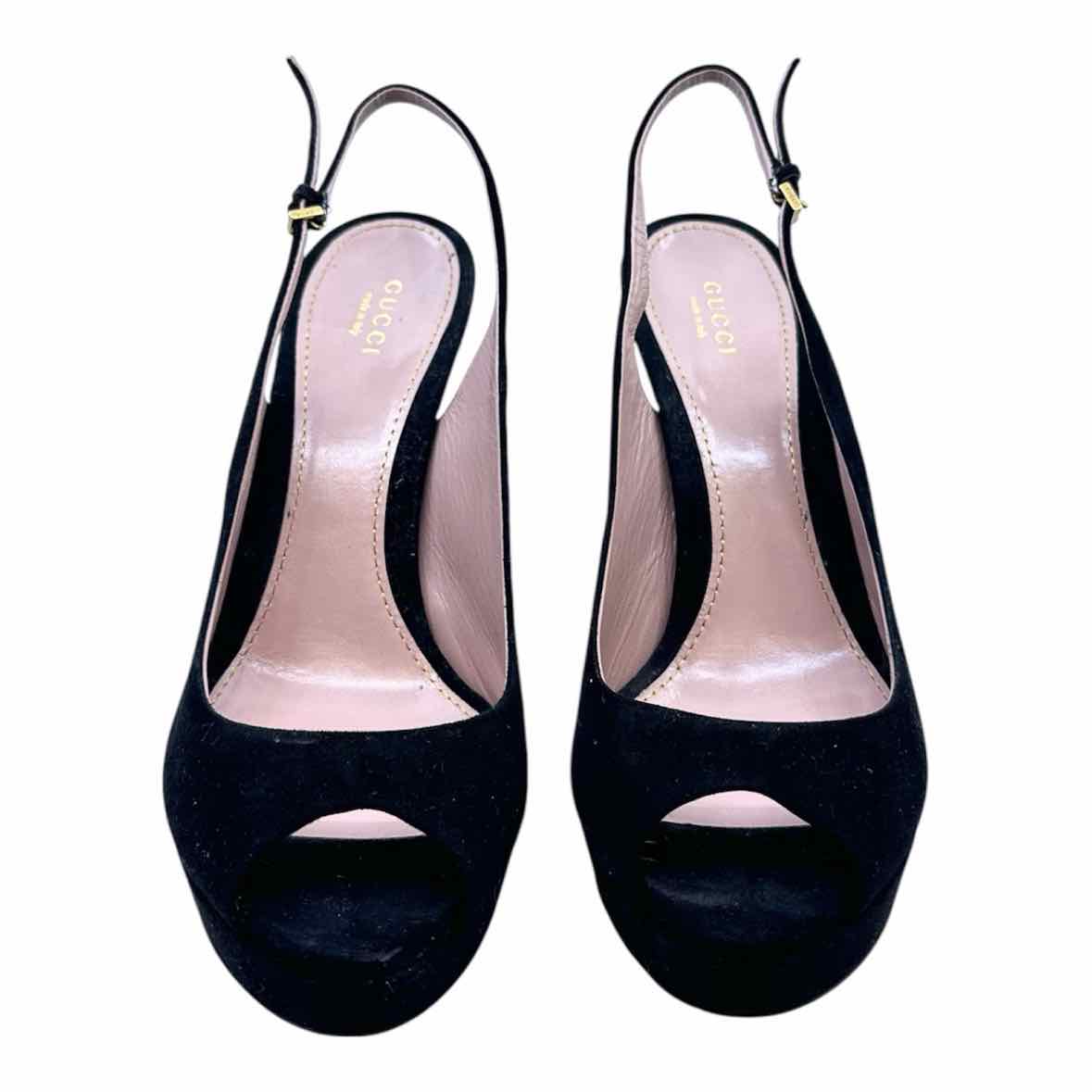 GUCCI Size 9 Black Suede Solid Sling back