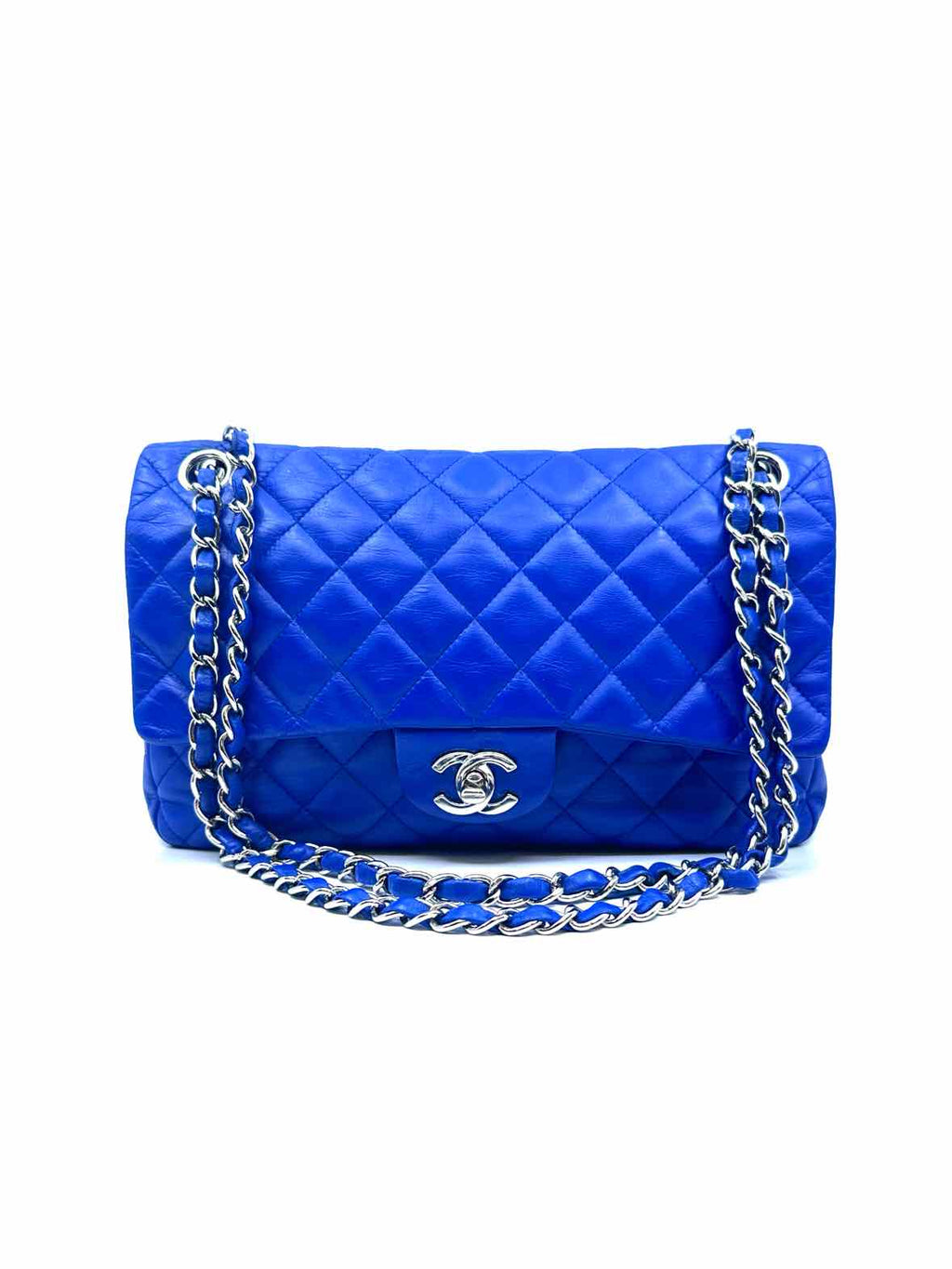 CHANEL Electric Blue Lambskin Quilted Handbag
