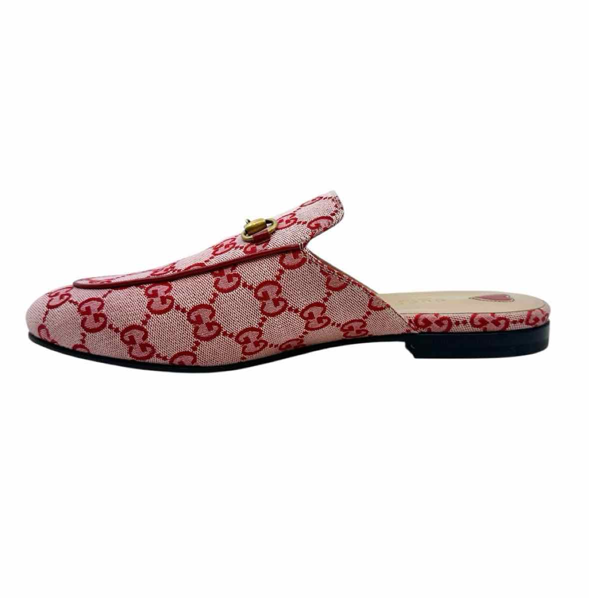 GUCCI Size 10 Red Canvas Monogram Mules