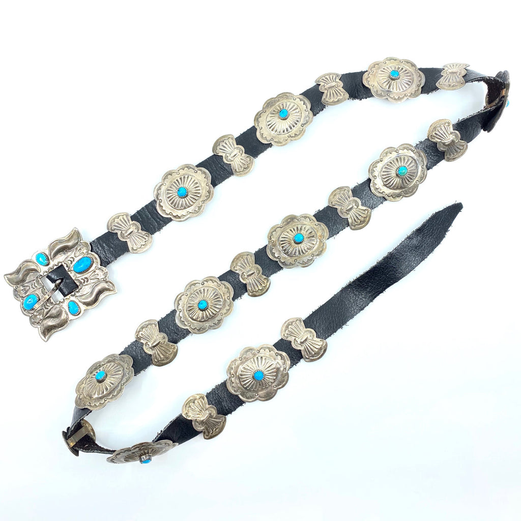 Navajo Turquoise Sterling Leather Belt