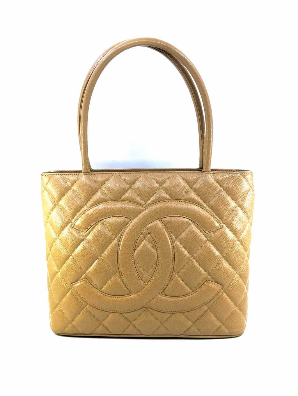 CHANEL Beige Leather Quilted Tote