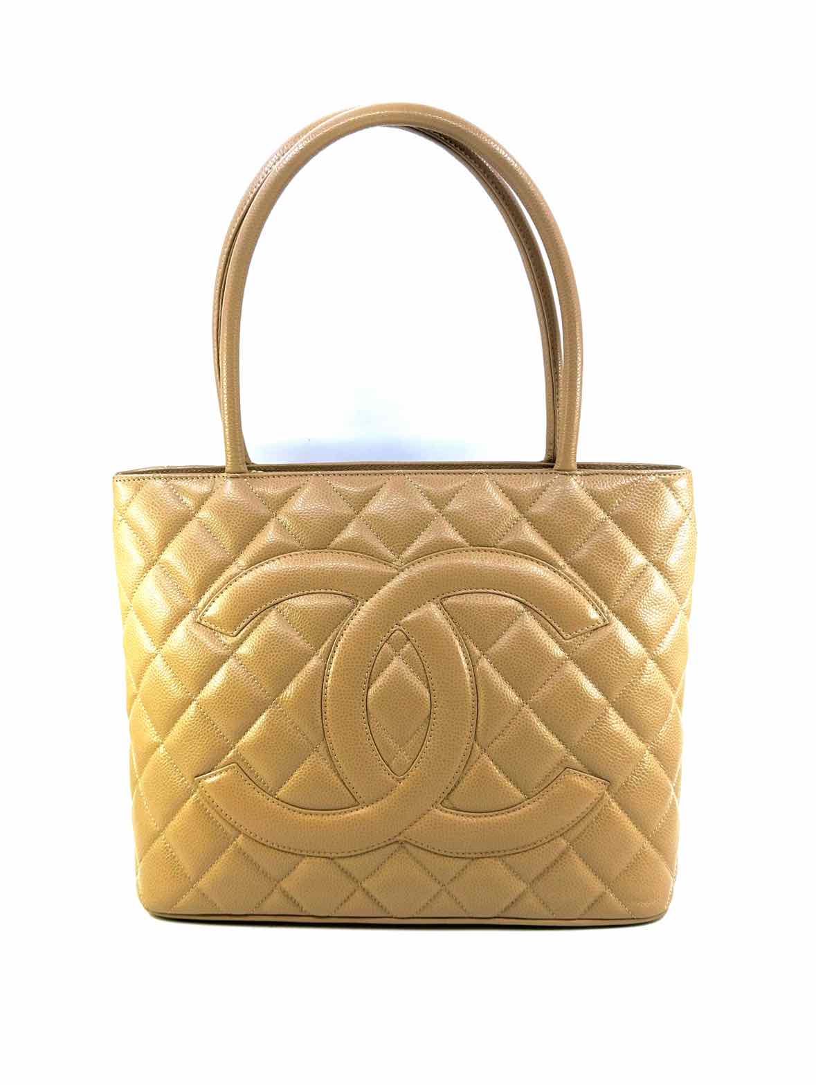 CHANEL Beige Leather Quilted Tote