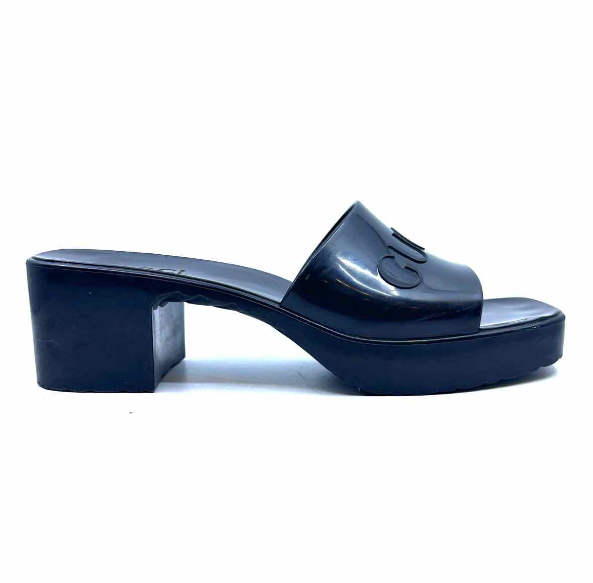 GUCCI Size 8 Black Rubber Solid Sandals