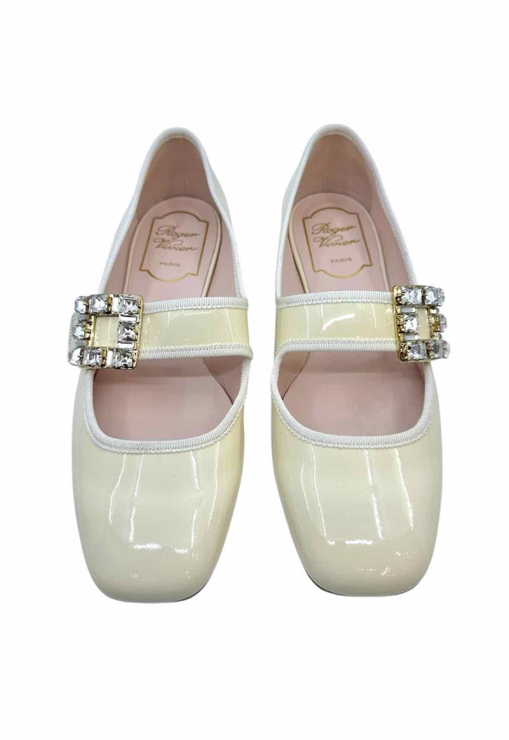 ROGER VIVIER Size 6.5 Cream Patent Leather Solid Flats