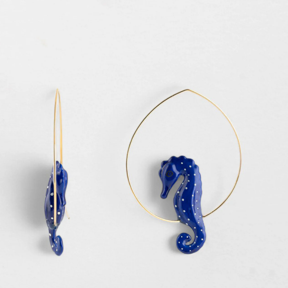 Nach Blue Seahorse Hoop Earrings
