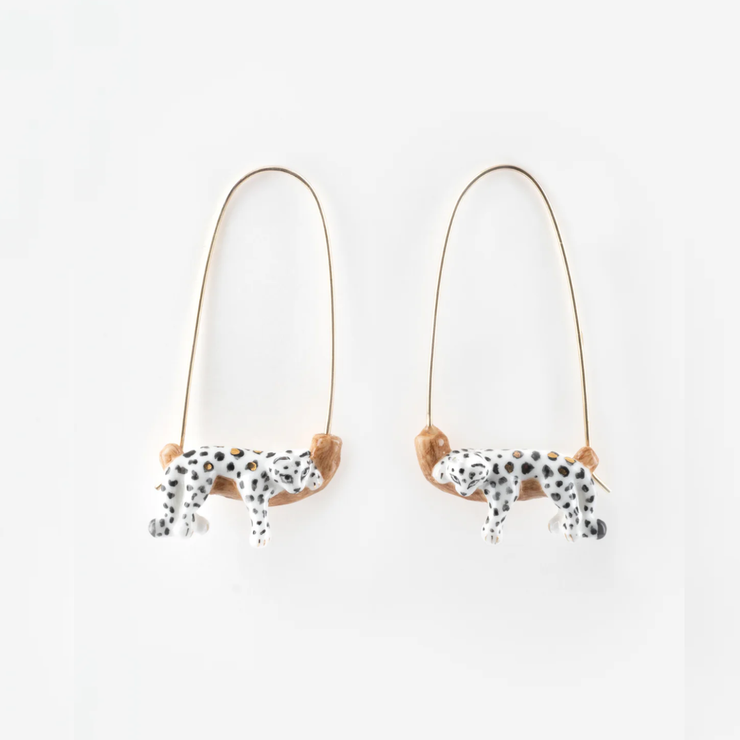 Nach White Leopard Hoop Earrings