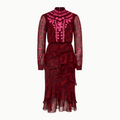 Saloni Isa Ruffle Dress - Astilbe Burgundy