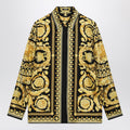 Black and gold printed silk twill shirt