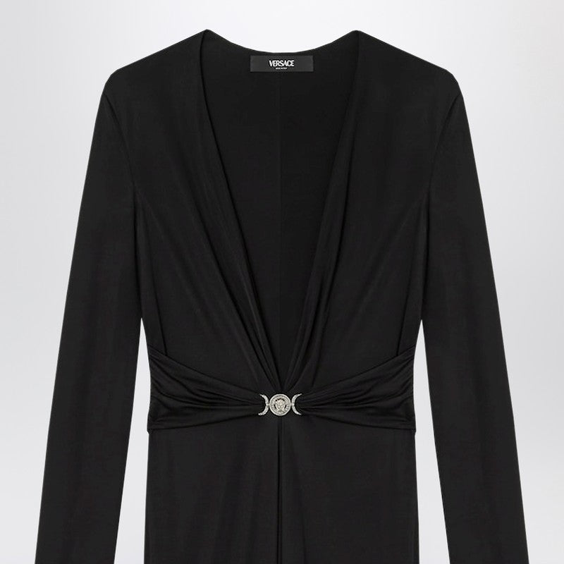 Black viscose jersey midi dress