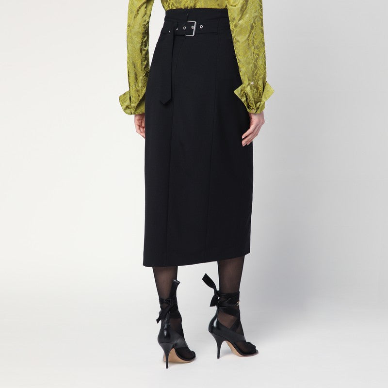 Black wool and mohair midi skirt