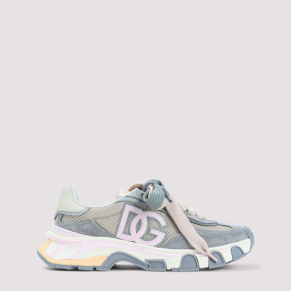 Beige and Grey Low-Top Polyamide Sneakers