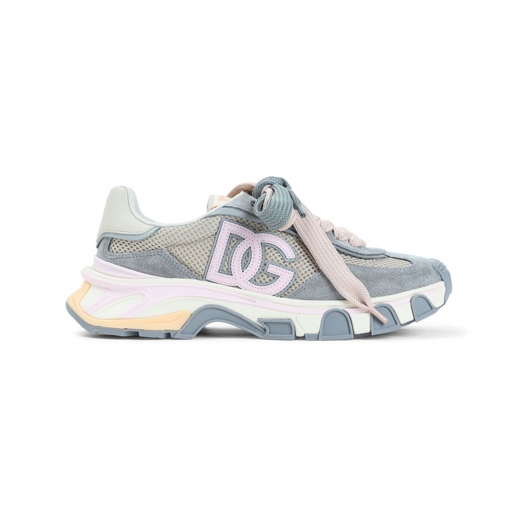 Beige and Grey Low-Top Polyamide Sneakers