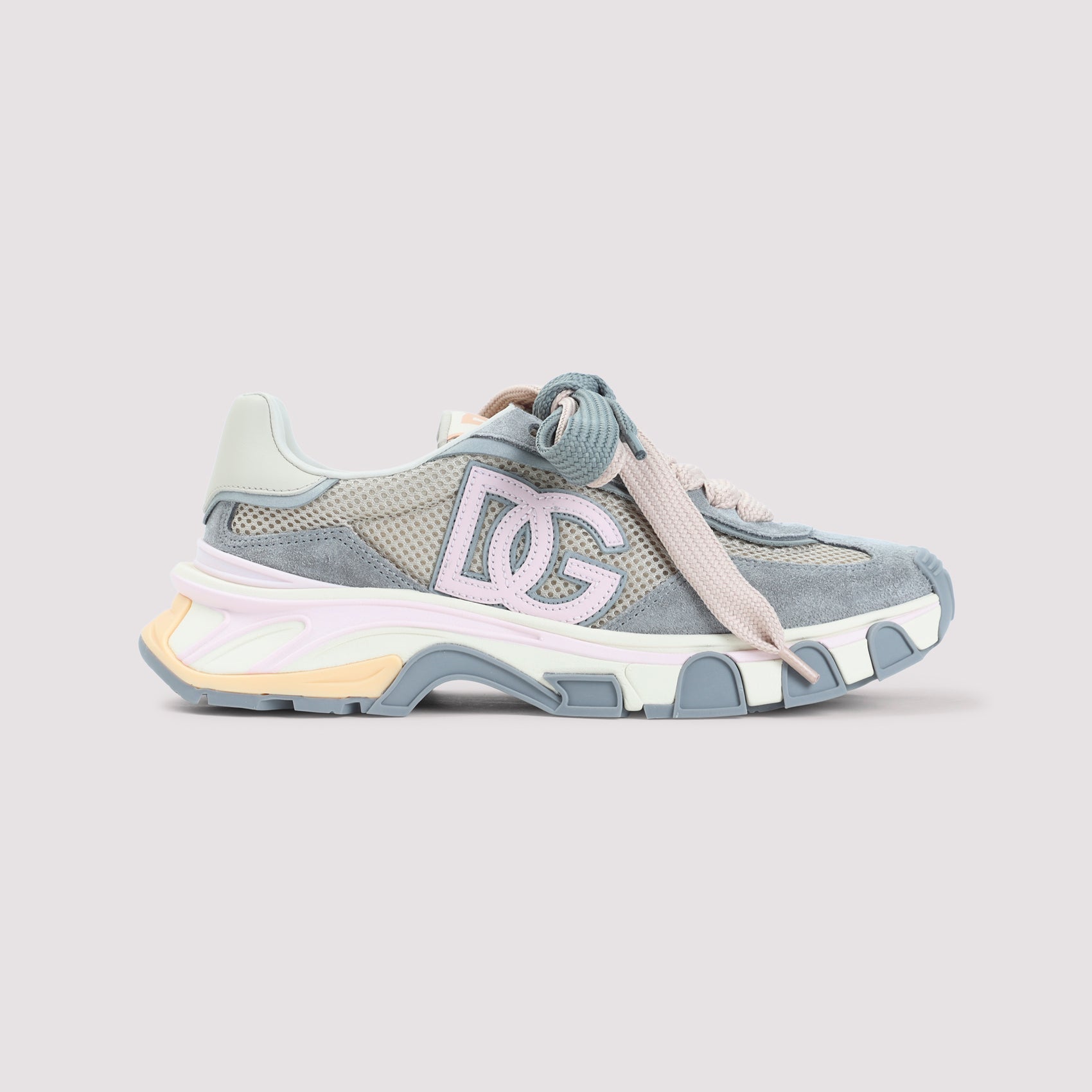 Beige and Grey Low-Top Polyamide Sneakers