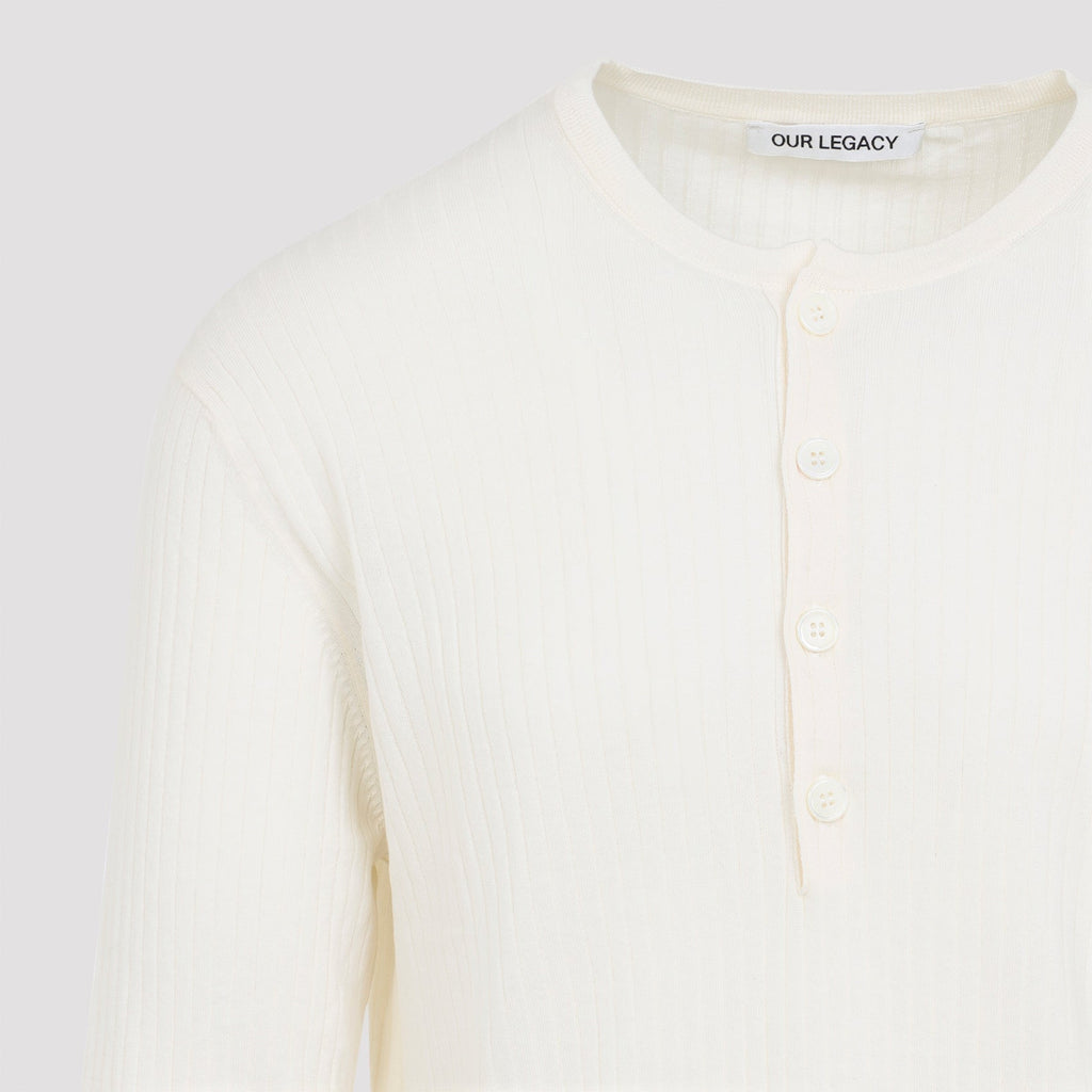 Ivory White Superior Cotton Crepe Fine Henley T-Shirt