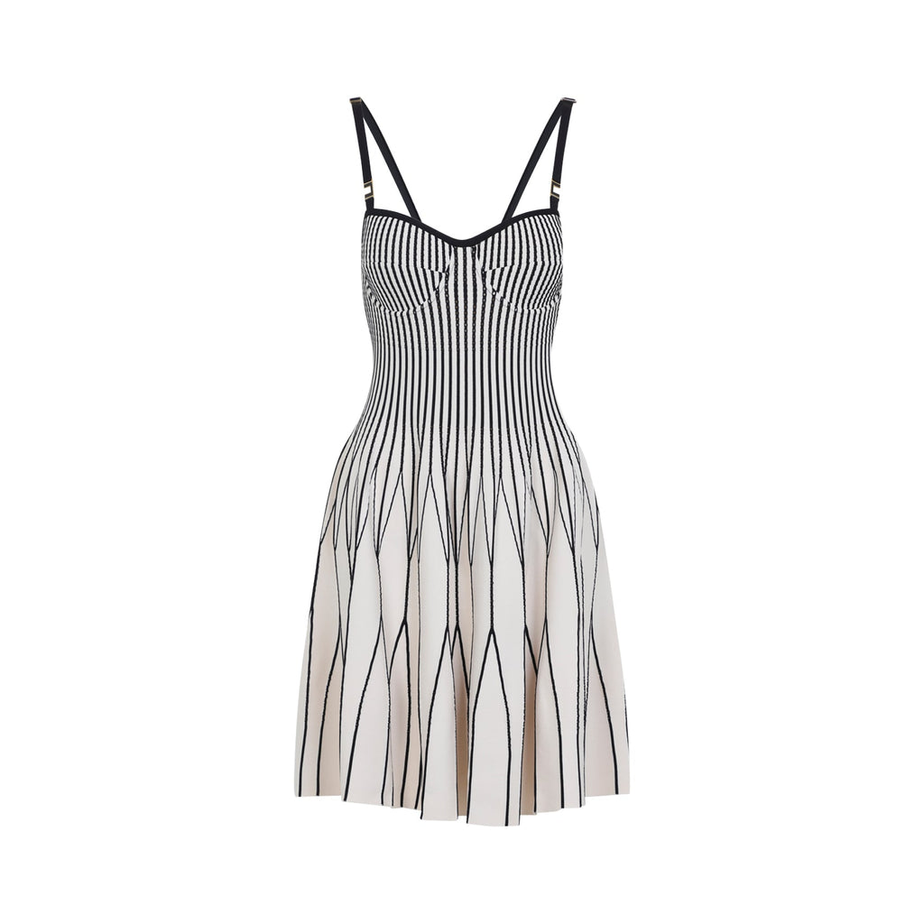 White and Black Knit Viscose Mini Dress