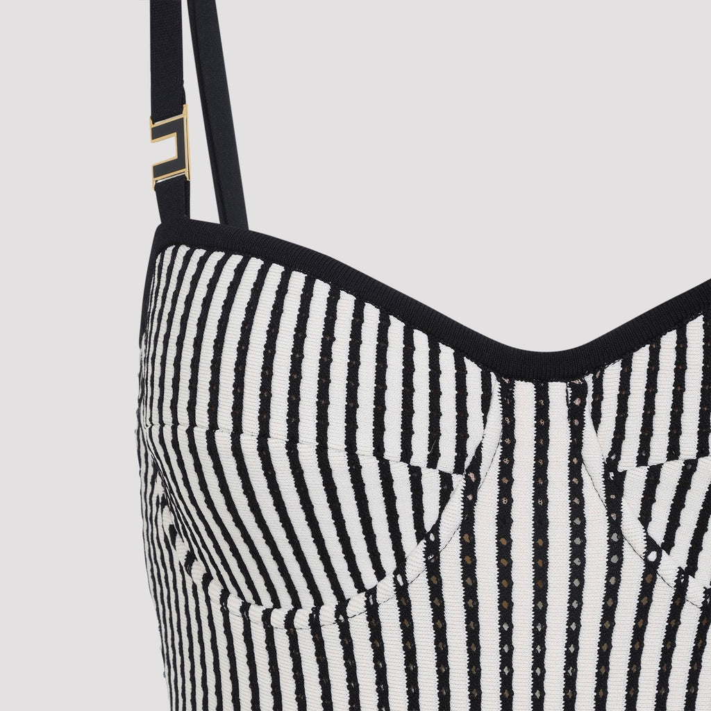 White and Black Knit Viscose Mini Dress