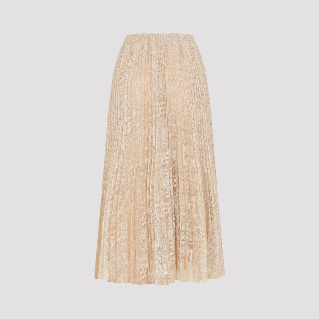 Pink Lace Cotton Midi Skirt