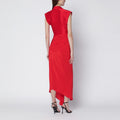 Red woven dress in shiny jersey
