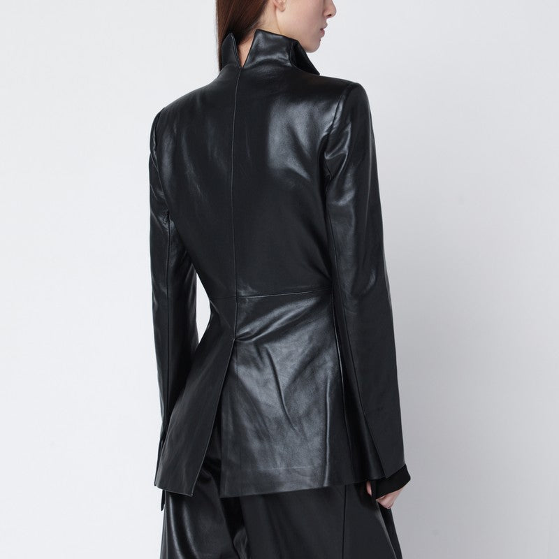 Black single-breasted leather blazer