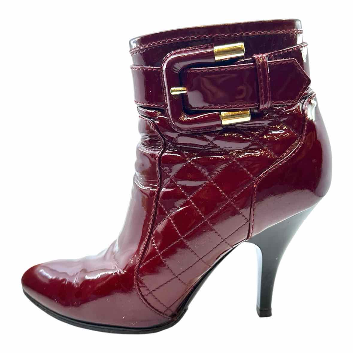 BURBERRY Size 7 Maroon Patent Leather Quilted Ankle Boot