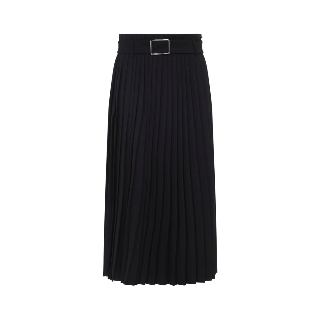 Black Panteon Wool Midi Skirt
