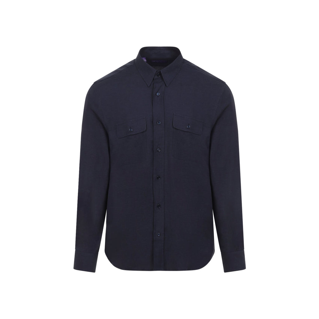 Blue Sport Silk and Linen Shirt
