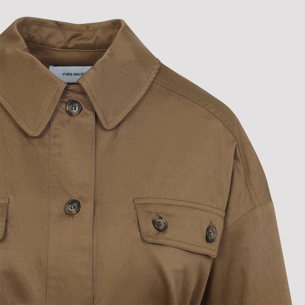 Viennos Brown Cotton Shirt Jacket