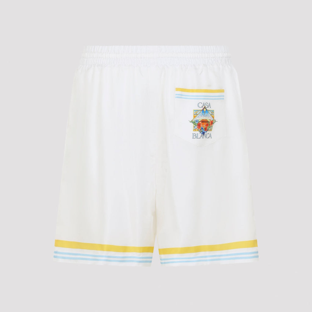 White Silk Flower Court Icon Shorts