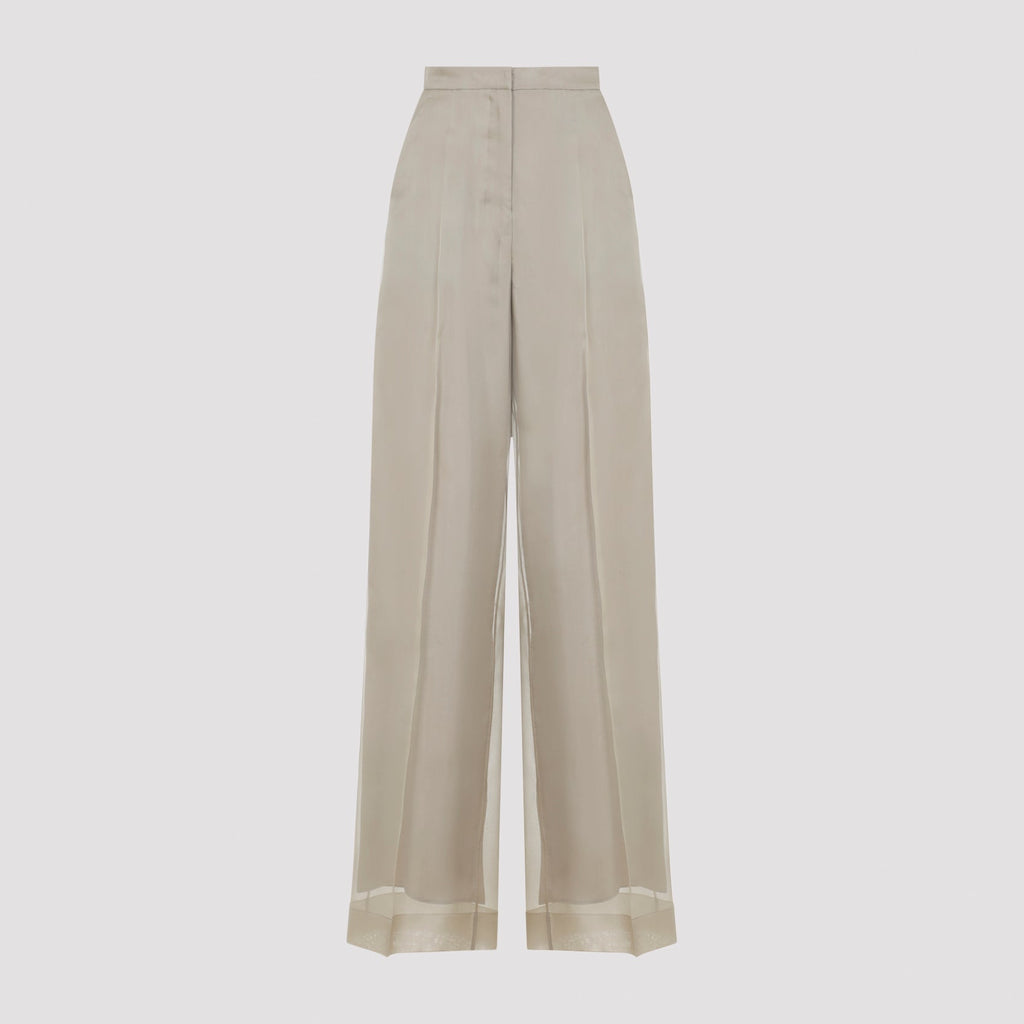Sand Beige Silk Pianoforte Olivi Organza Pants