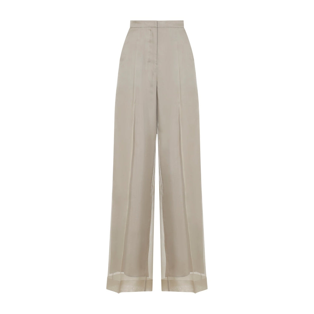 Sand Beige Silk Pianoforte Olivi Organza Pants