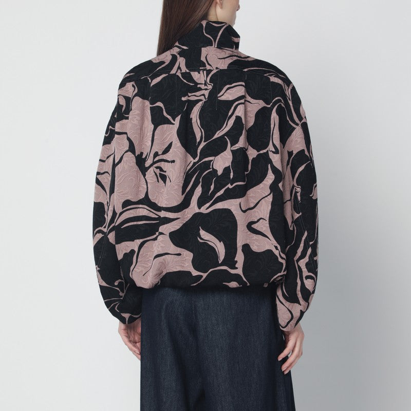 Black jacket with floral jacquard texture