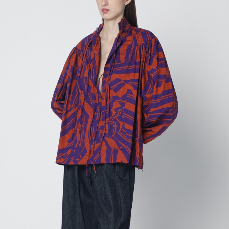Loose shirt with ruffle details and Crushed Stripe print