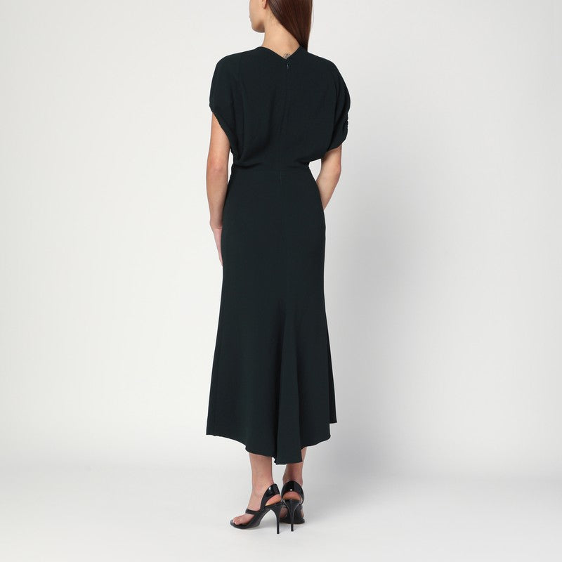 Dark green midi dress in satin