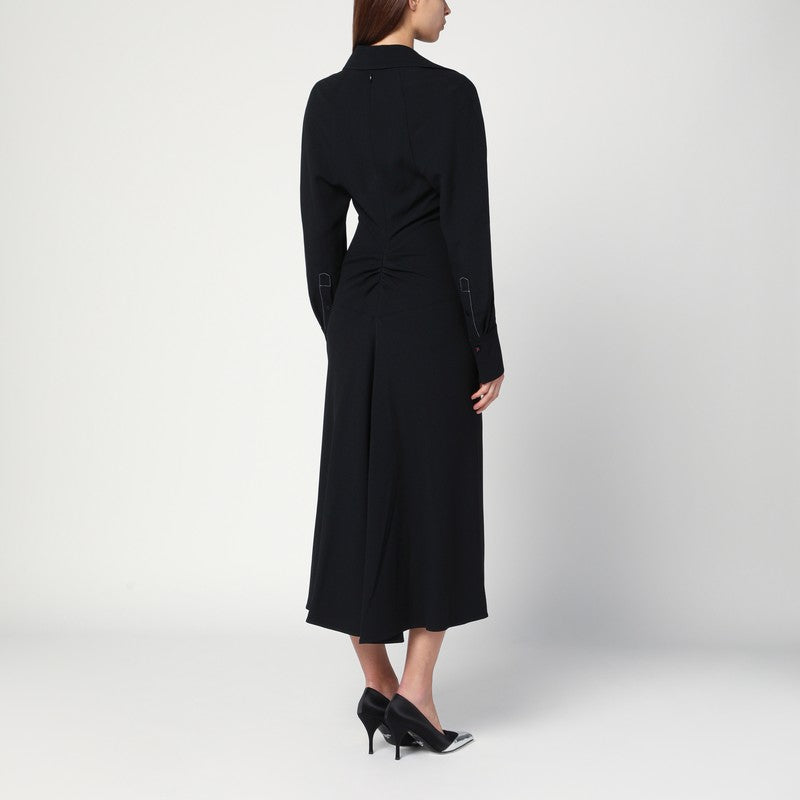 Black satin shirt dress midi